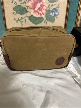 Olive Canvas Toiletry Bag with Brown Trim